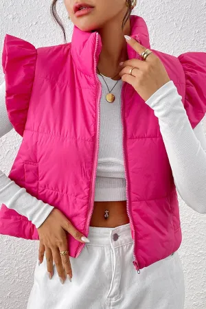 Ruffle Red Rose Zip Jacket Vest