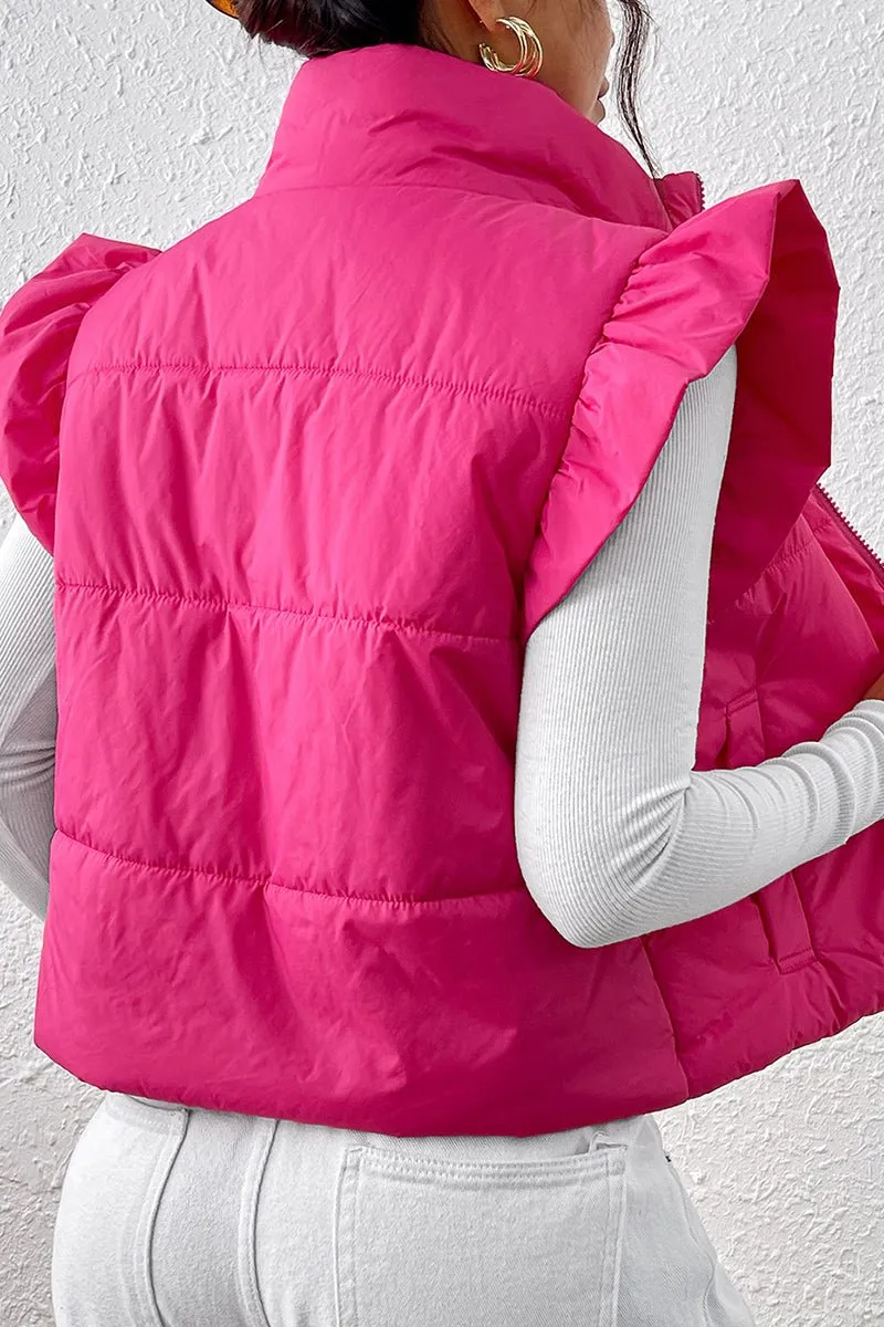 Ruffle Red Rose Zip Jacket Vest
