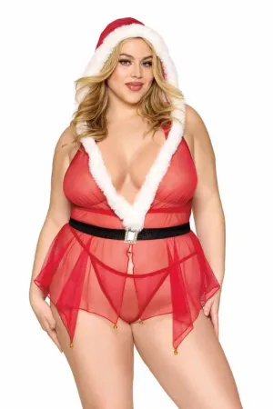 Santa-Themed Plus Size Babydoll with G-String
