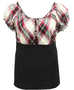 Scrunch Plaid Cute Red Blouse