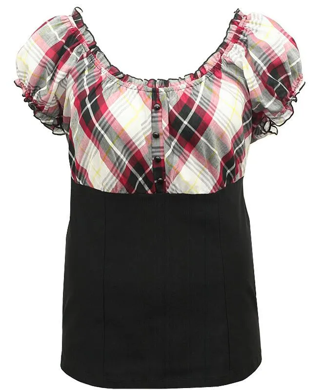 Scrunch Plaid Cute Red Blouse