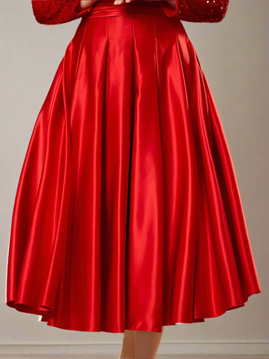 Sequin Red A-Line Long Sleeve Wedding Party Dress with Pleats