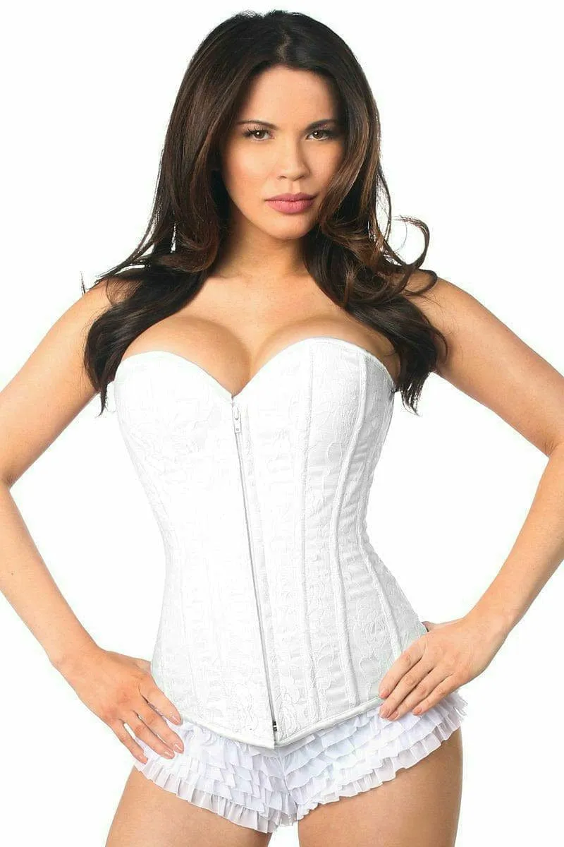 Sexy White Lace Overbust Corset with Zipper