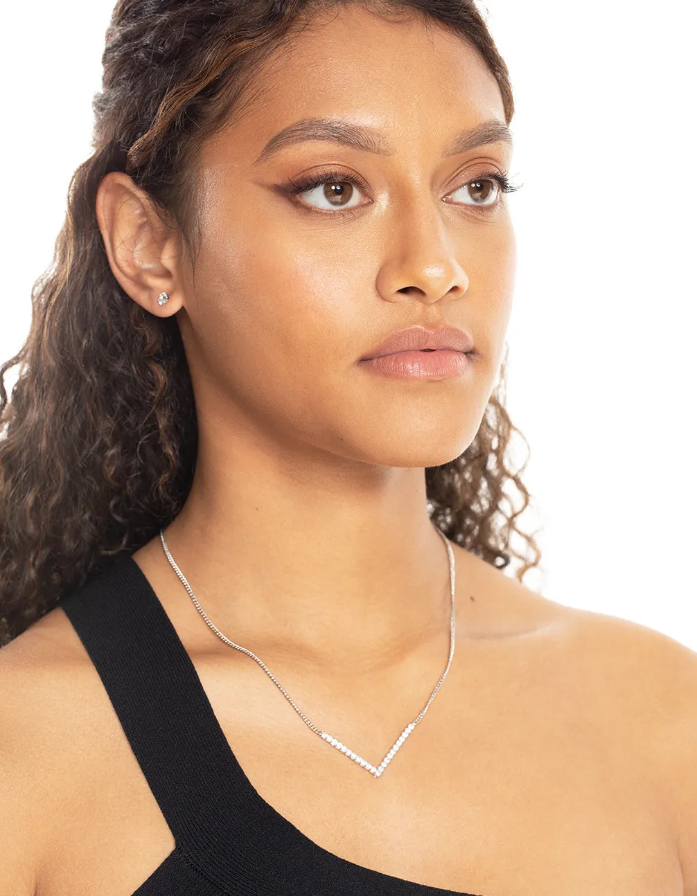 Silver Cubic Zirconia Necklace & Stud Earrings
