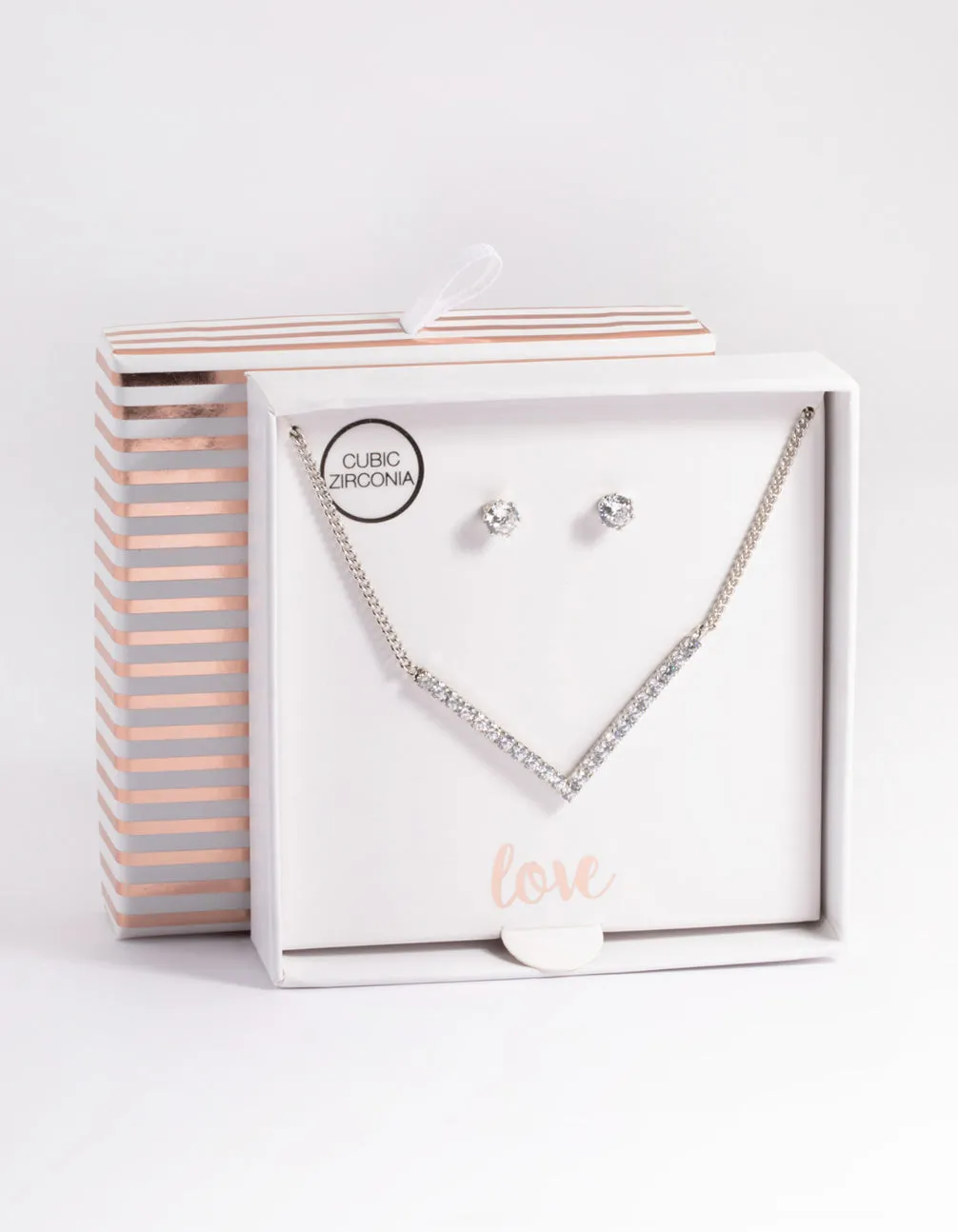 Silver Cubic Zirconia Necklace & Stud Earrings