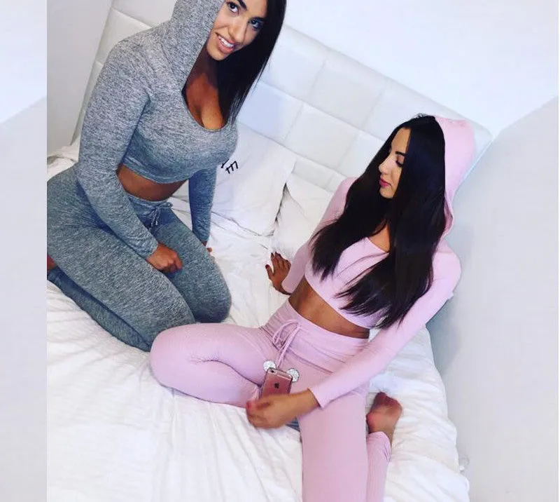Spring Women Two Piece Outfits Pants Set Rompers Jumpsuit Long Pants 2 Piece Set O-neck Crop Tops Bodycon Palysuit