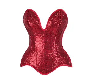 Steel Boned Red Sequin Plunge Neckline Overbust Corset