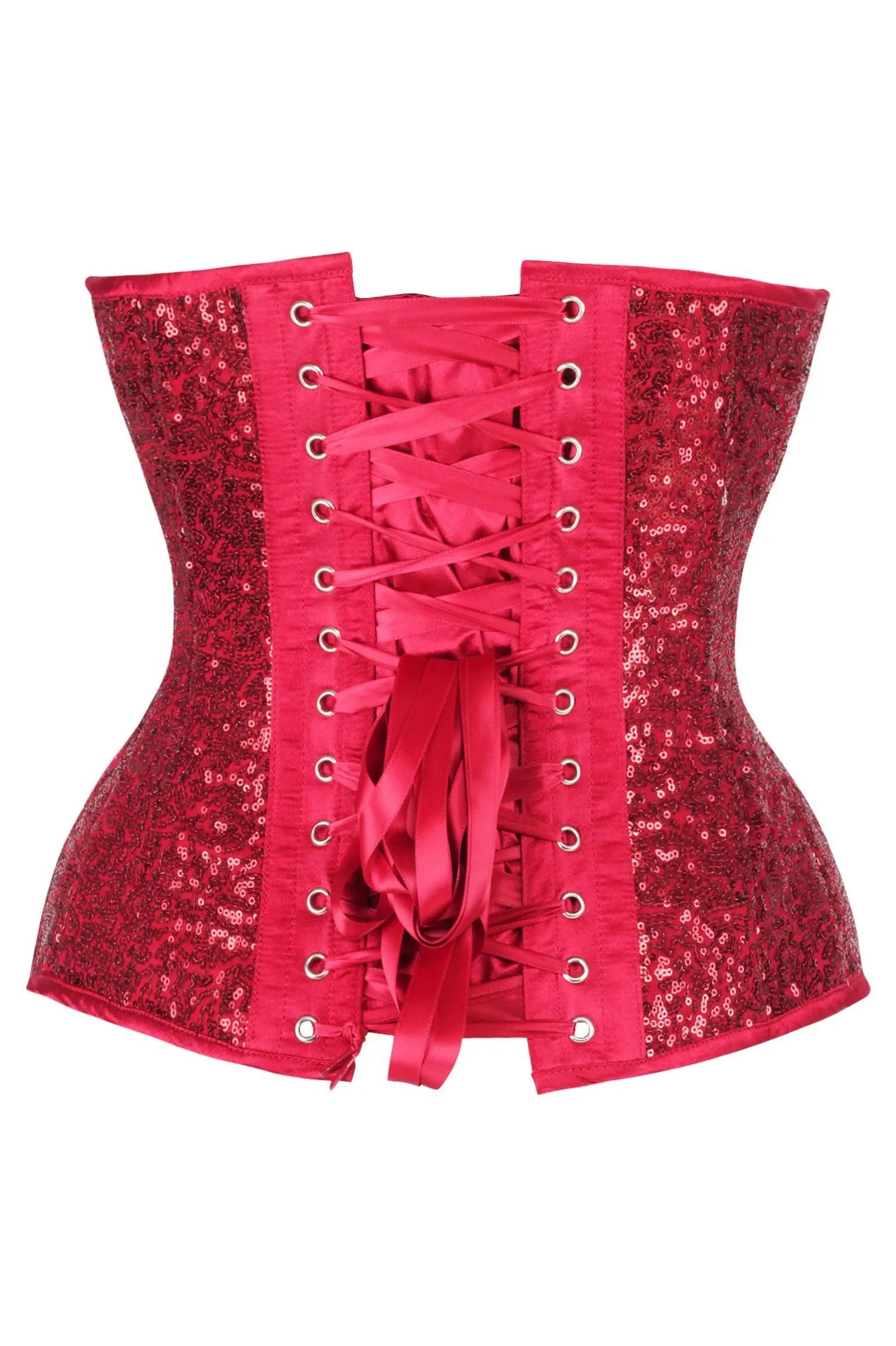 Steel Boned Red Sequin Plunge Neckline Overbust Corset