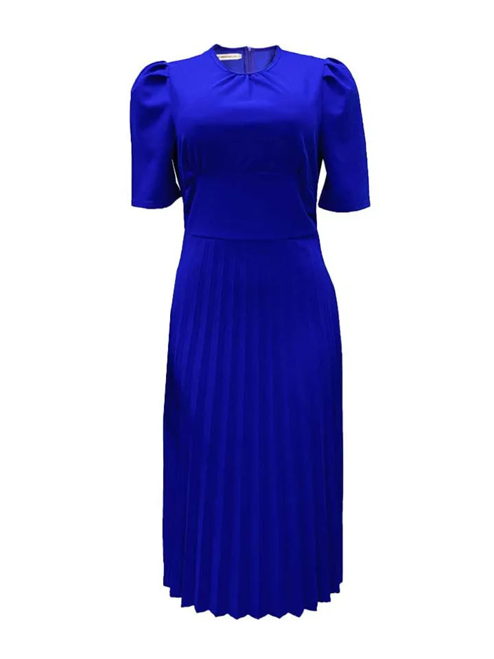 Summer New Short Sleeve Pleated Plus Size Lady Long Dress