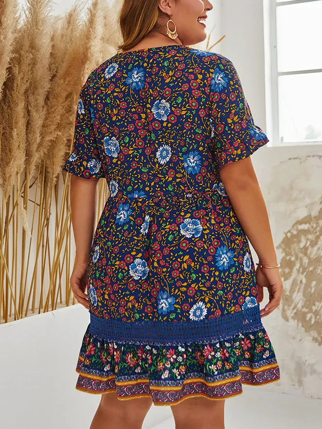 Summer Print Elegant Large Size Dress