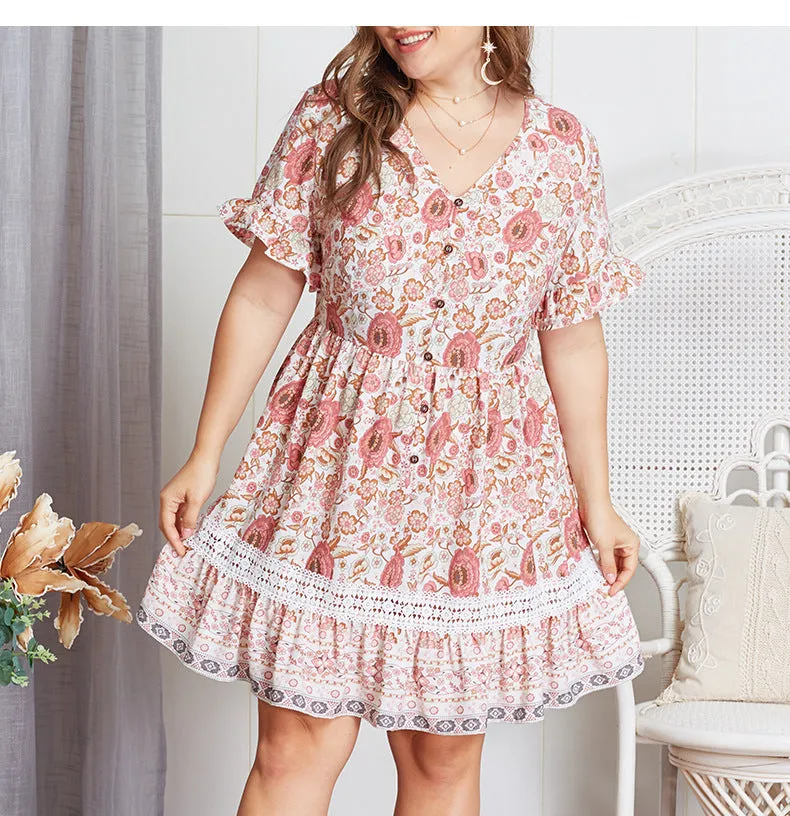 Summer Print Elegant Large Size Dress
