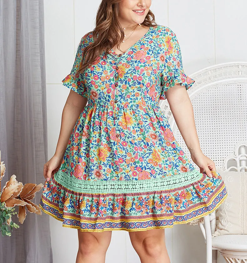Summer Print Elegant Large Size Dress