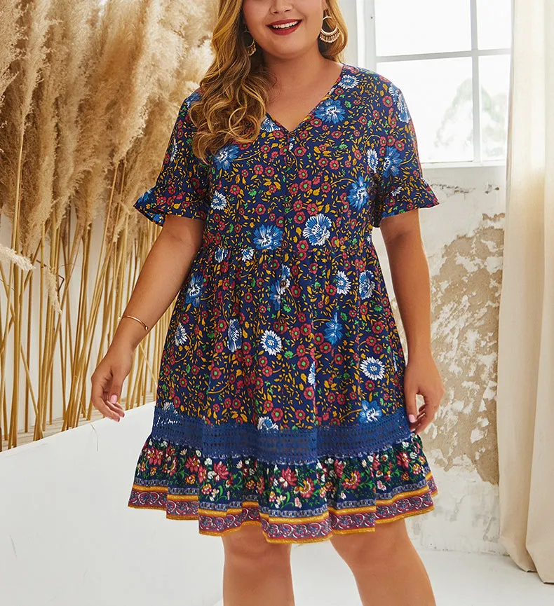 Summer Print Elegant Large Size Dress