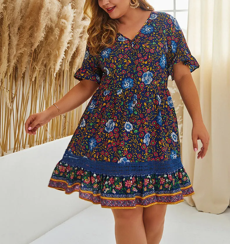 Summer Print Elegant Large Size Dress