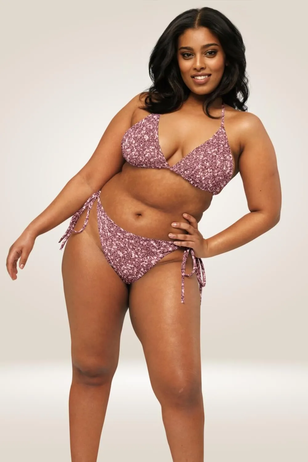 TGC Boutique Pink Glitter Print Recycled Plus Size Bikini