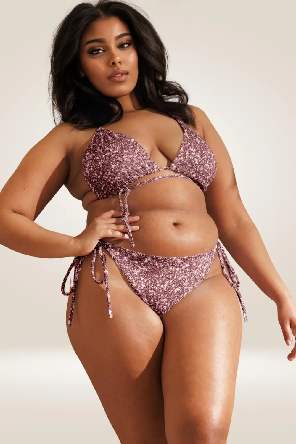 TGC Boutique Pink Glitter Print Recycled Plus Size Bikini