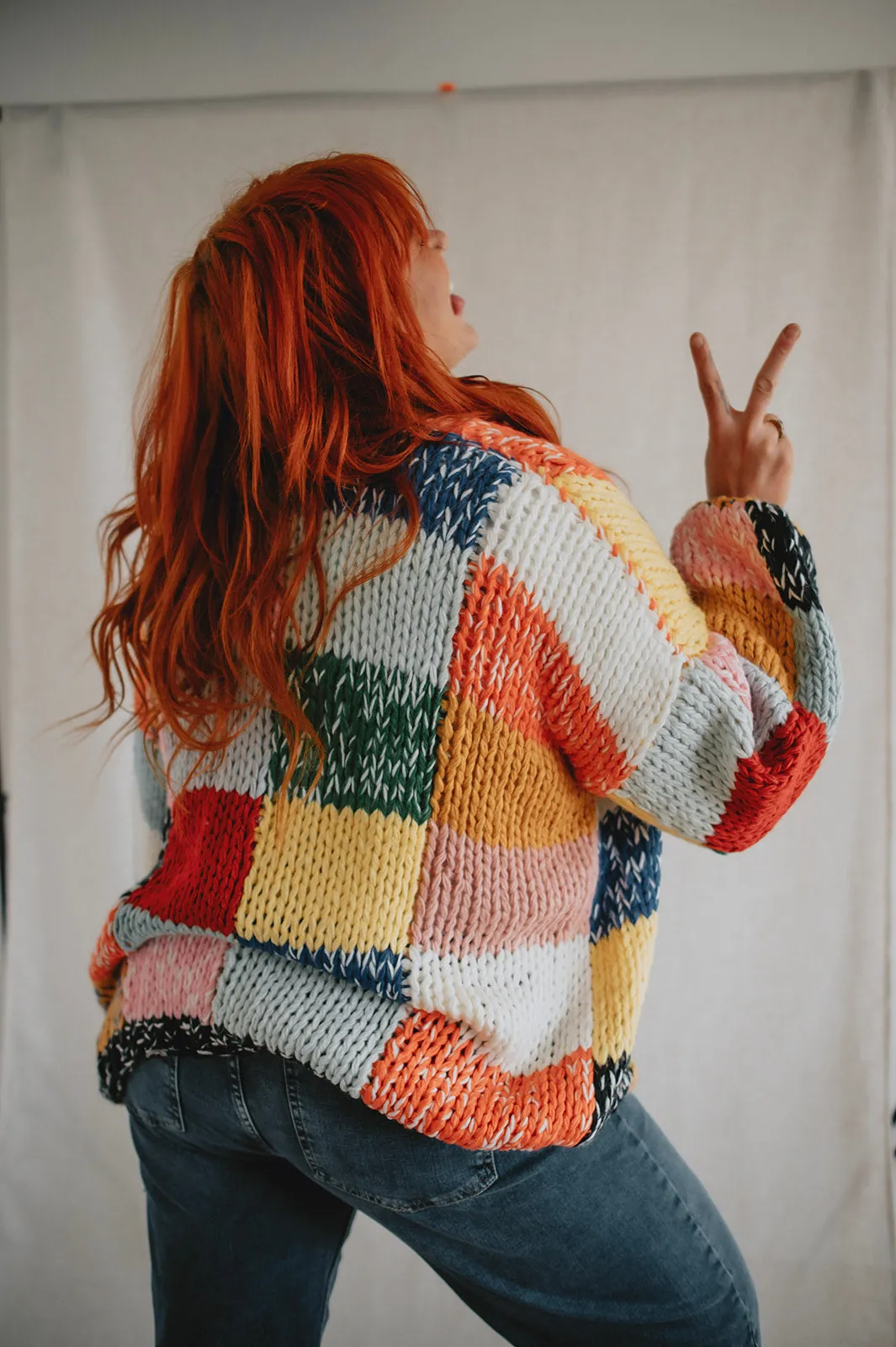 The Rainbow Square Knit Cardigan - PLUS