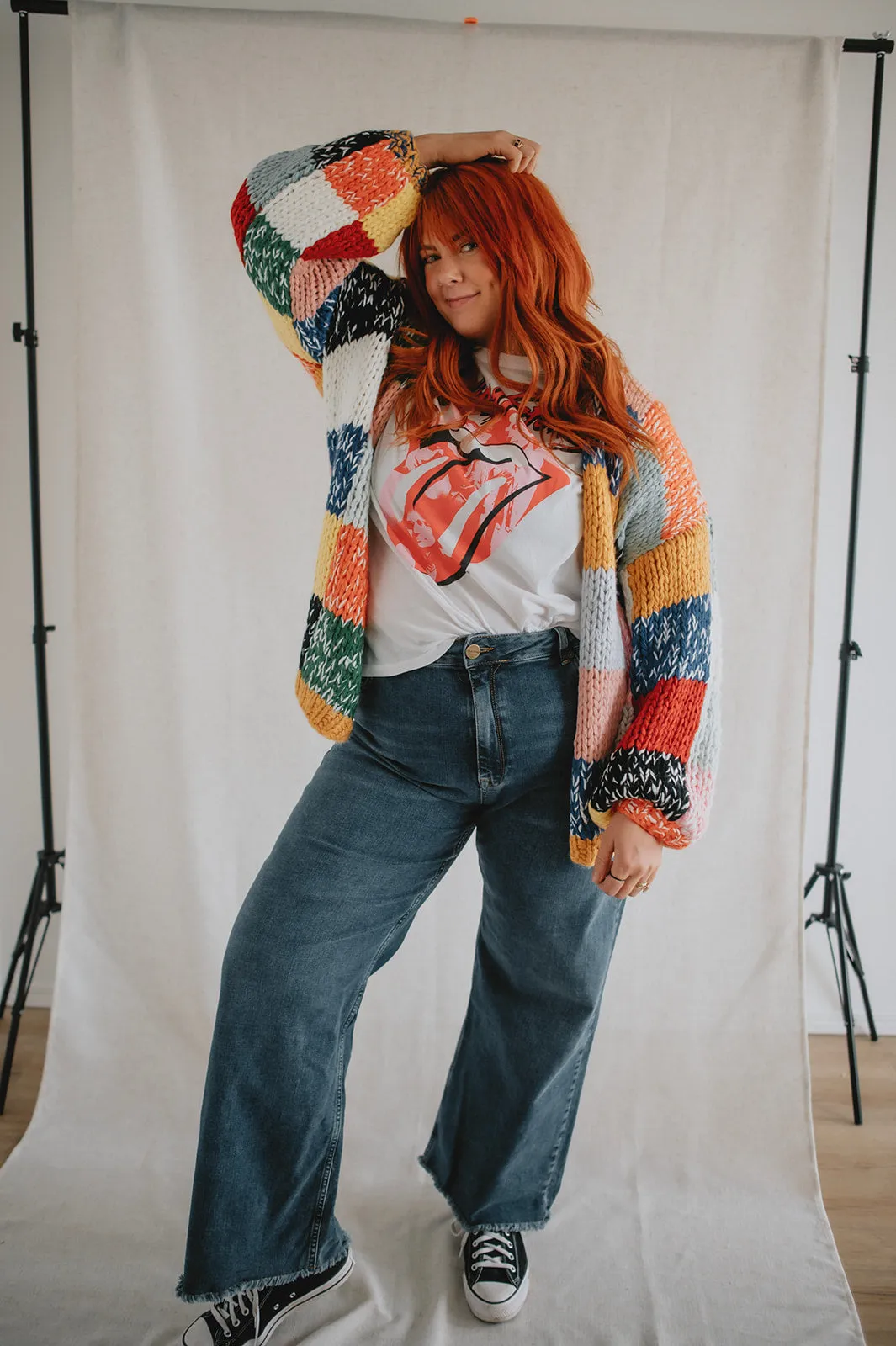 The Rainbow Square Knit Cardigan - PLUS