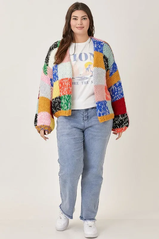 The Rainbow Square Knit Cardigan - PLUS