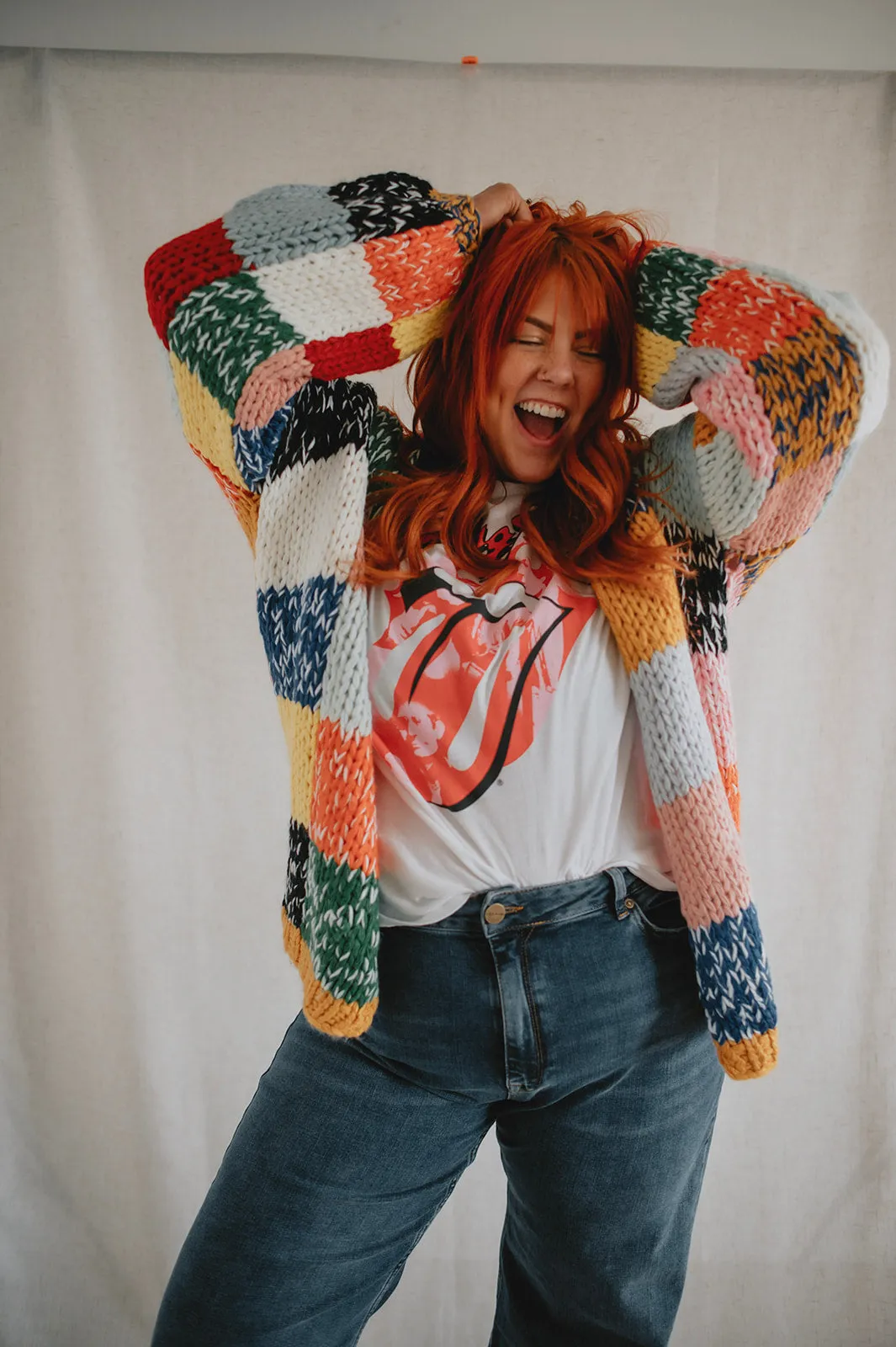 The Rainbow Square Knit Cardigan - PLUS