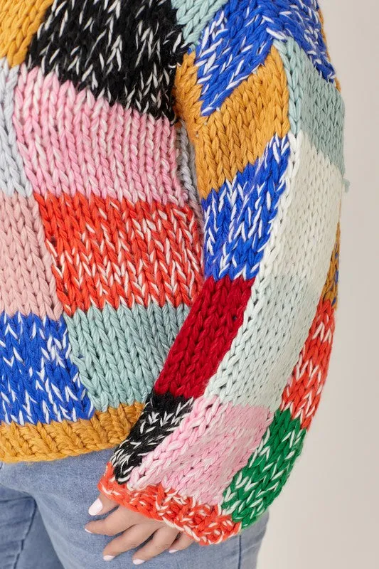 The Rainbow Square Knit Cardigan - PLUS