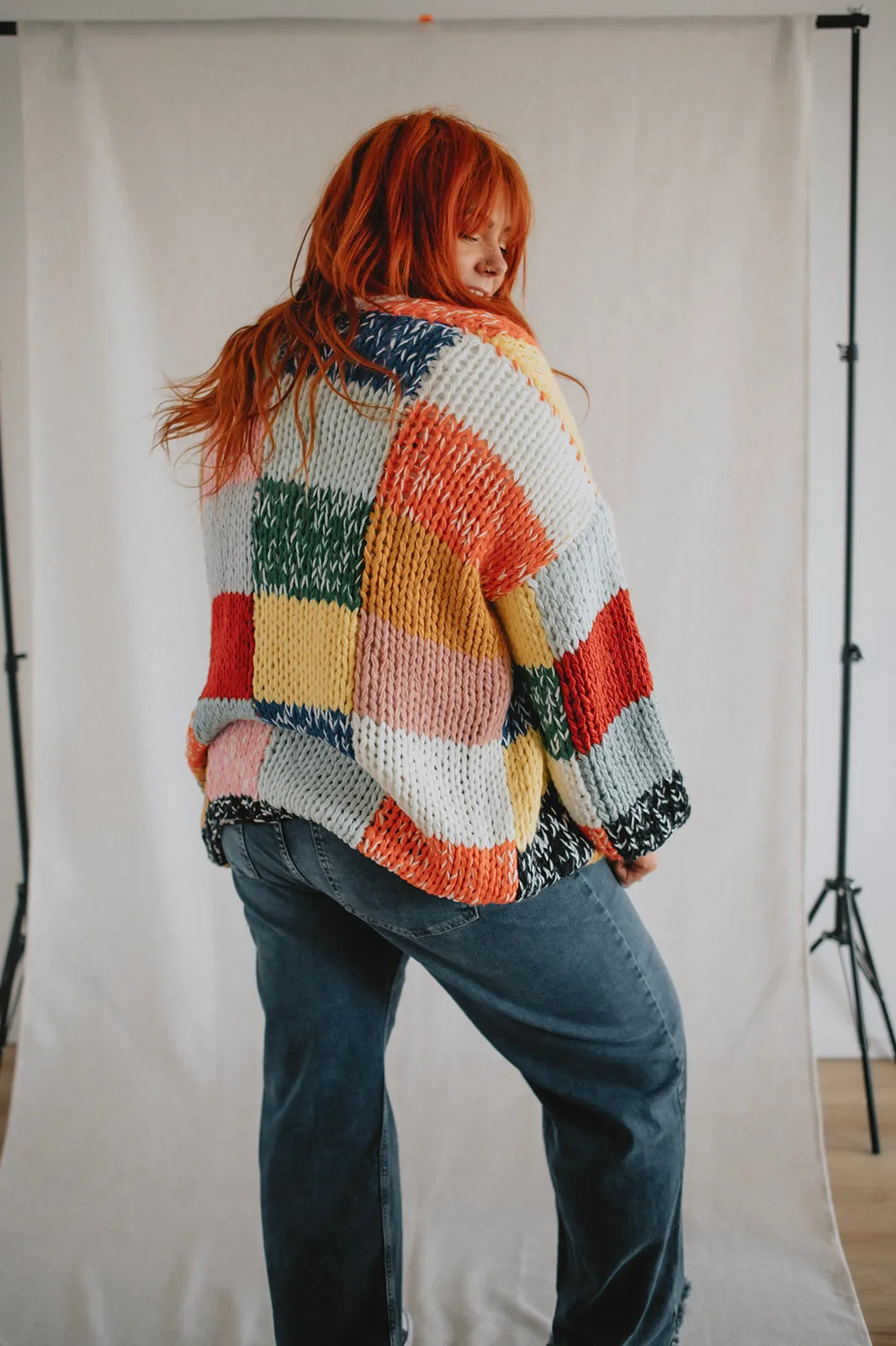 The Rainbow Square Knit Cardigan - PLUS