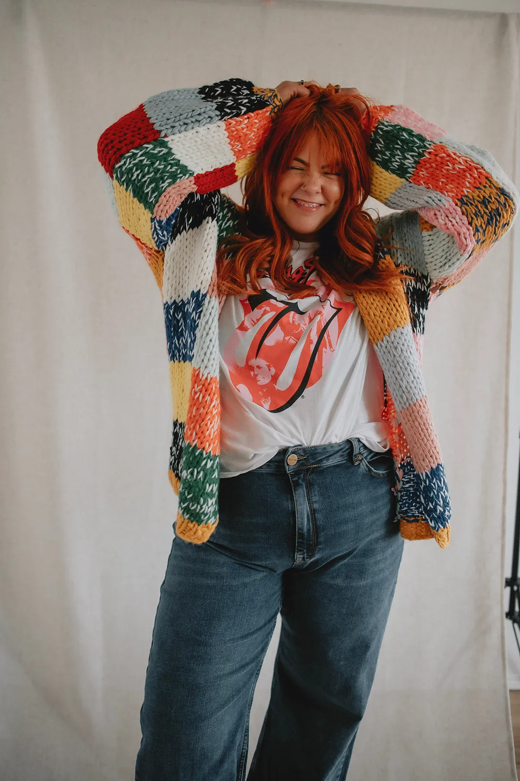 The Rainbow Square Knit Cardigan - PLUS
