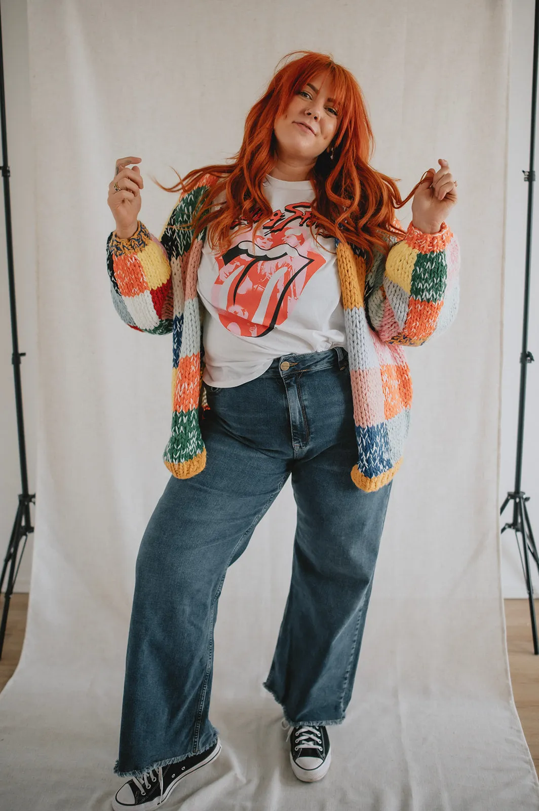 The Rainbow Square Knit Cardigan - PLUS