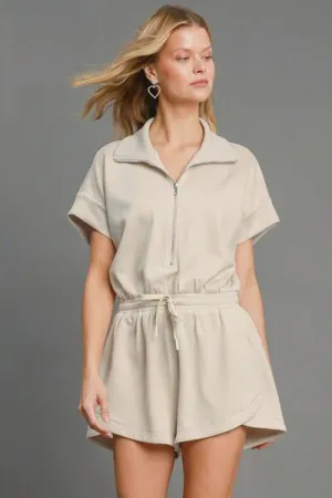 Umgee Full Size Half Sleeve Dolman Sleeved Romper Plus Size