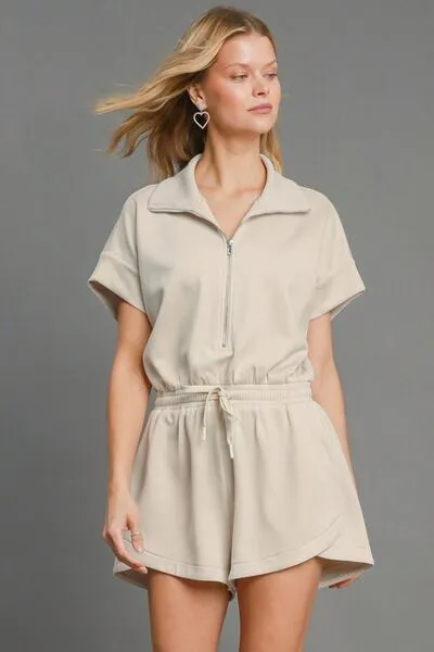 Umgee Full Size Half Sleeve Dolman Sleeved Romper Plus Size