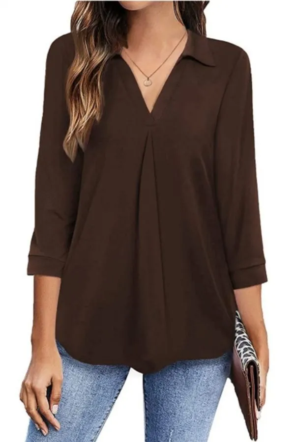 V Neck Solid Color Stylish Shirt