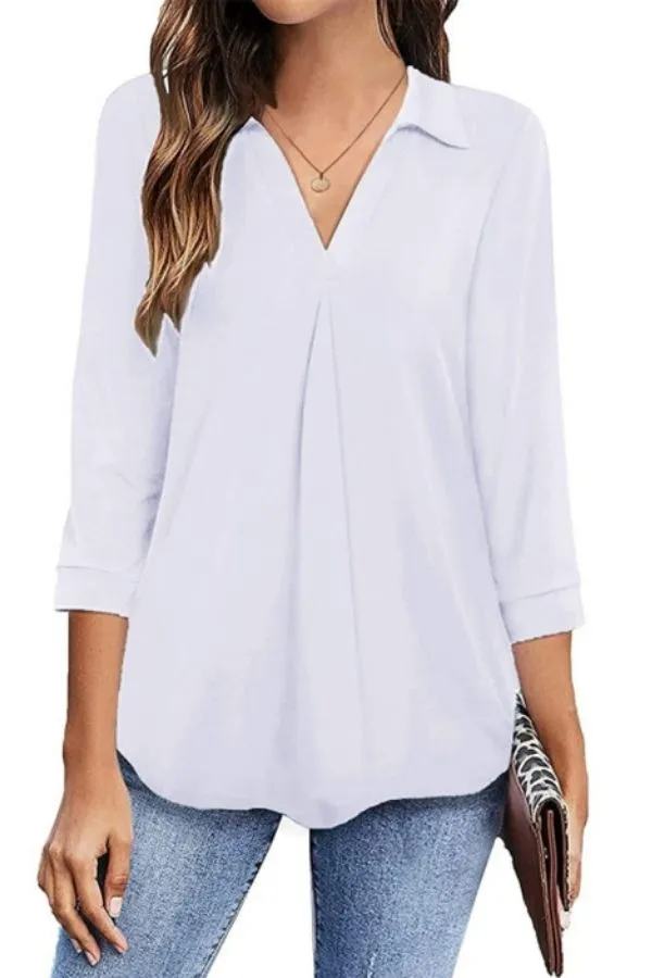 V Neck Solid Color Stylish Shirt