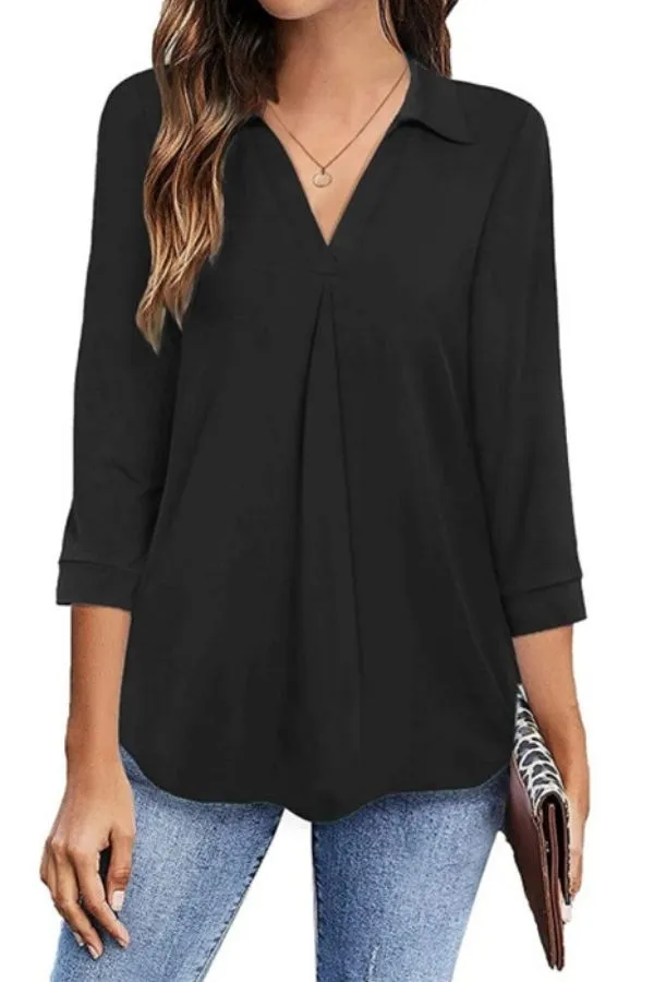 V Neck Solid Color Stylish Shirt