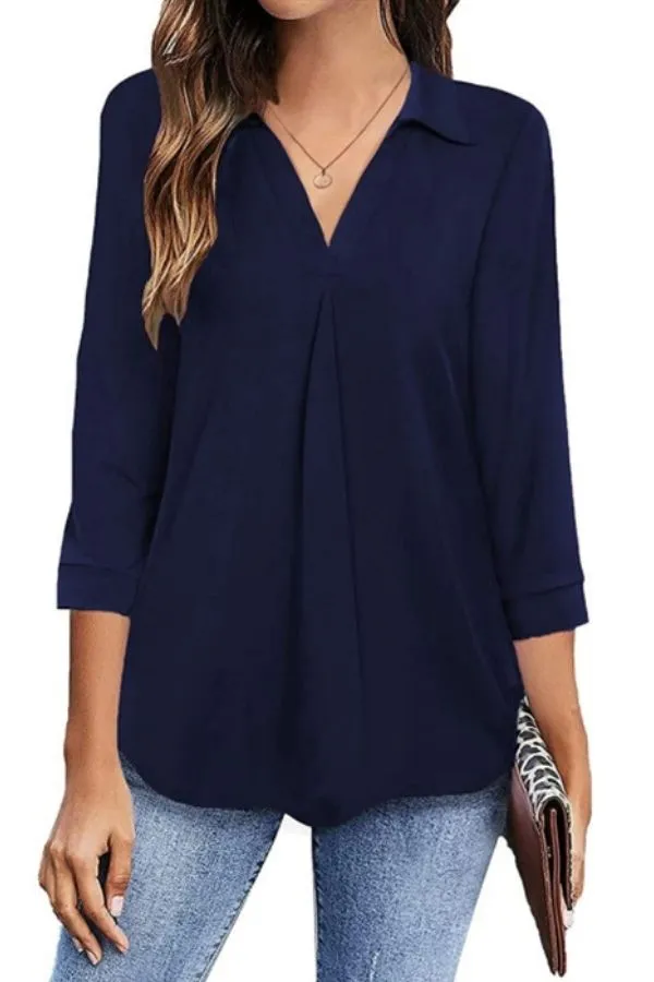 V Neck Solid Color Stylish Shirt