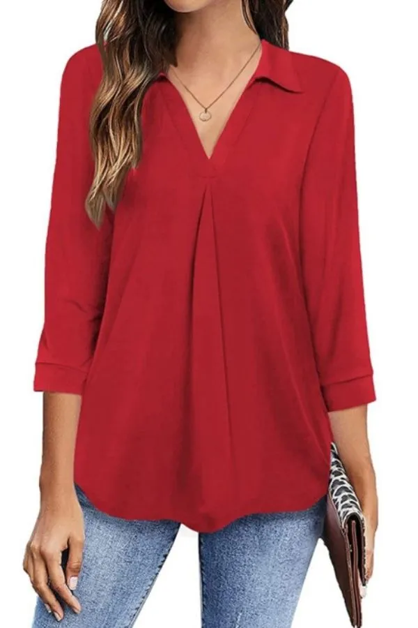 V Neck Solid Color Stylish Shirt
