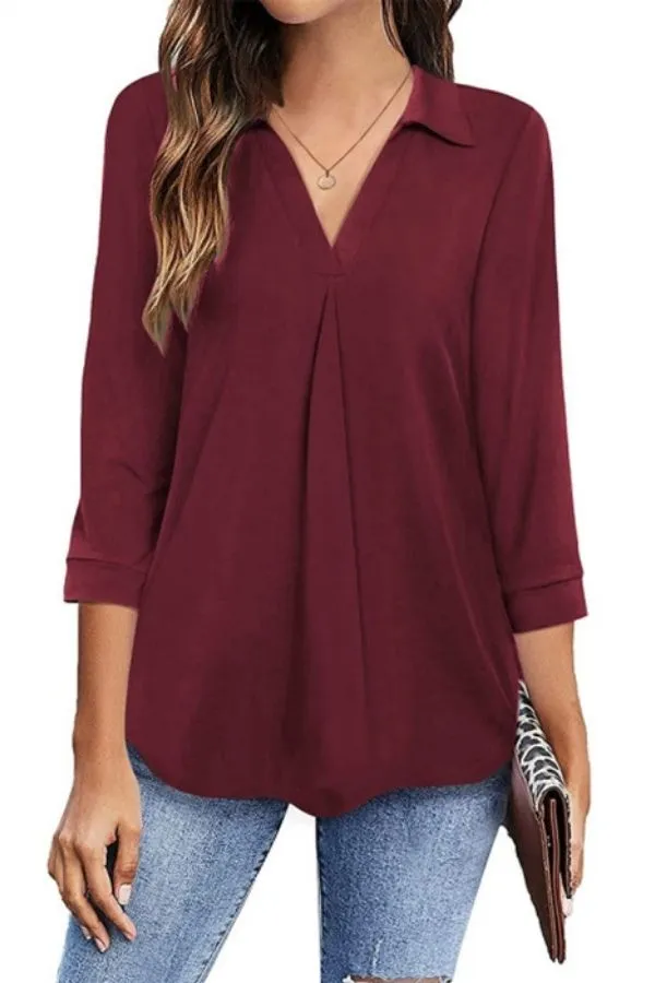 V Neck Solid Color Stylish Shirt