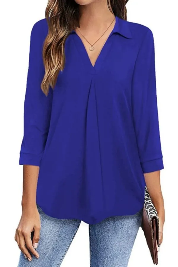 V Neck Solid Color Stylish Shirt
