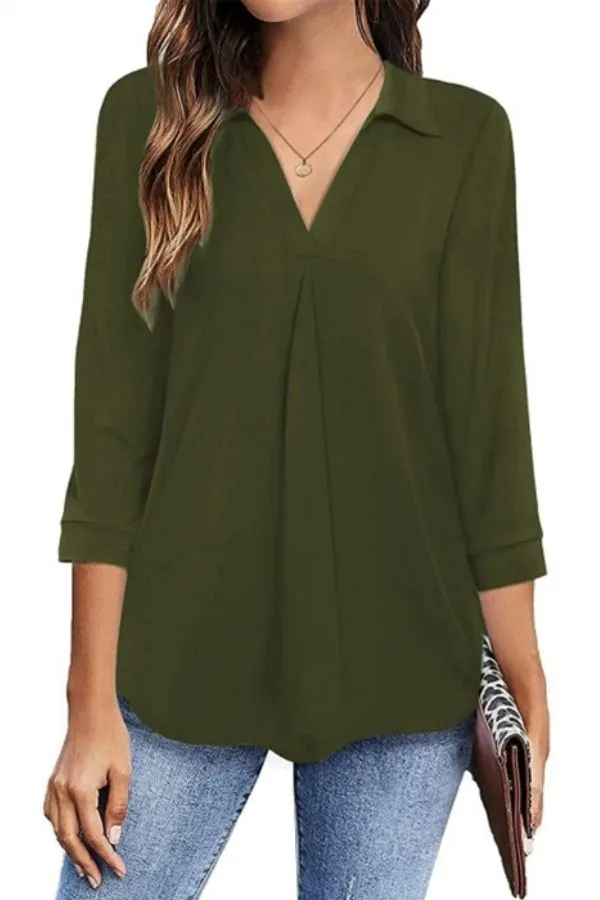 V Neck Solid Color Stylish Shirt