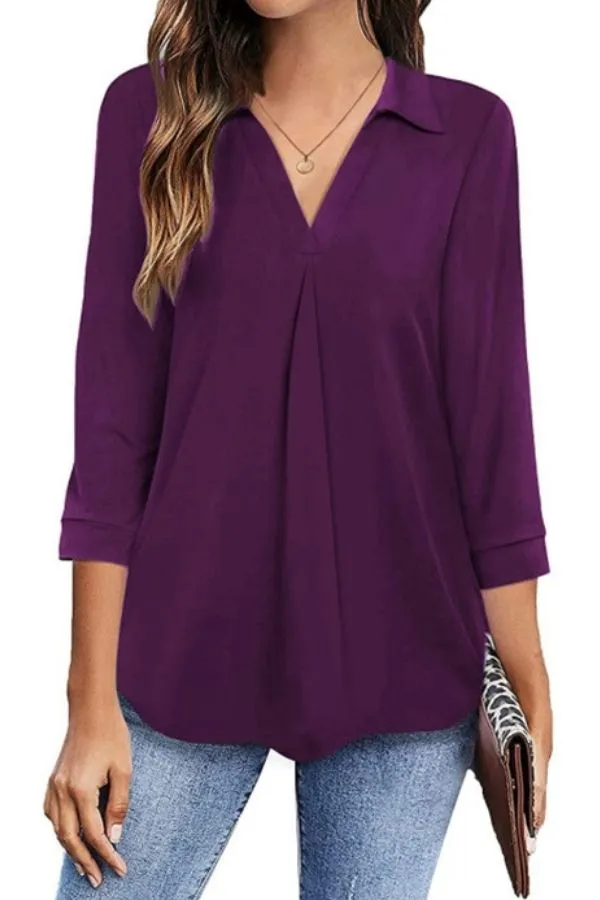 V Neck Solid Color Stylish Shirt