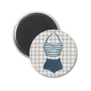 Vintage Swimsuit illustration on a round magnet | Beach Vibes kitchen | Preppy Coastal Collection