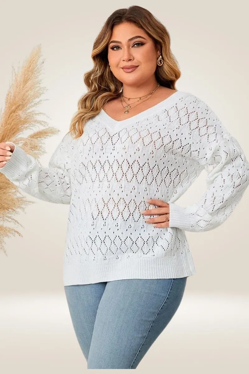 White Knitted Plus Size Sweater