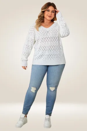 White Knitted Plus Size Sweater