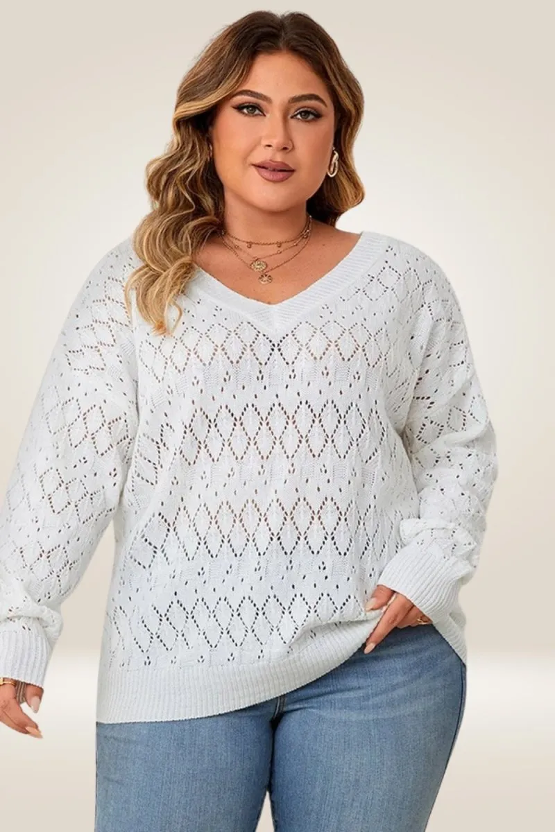 White Knitted Plus Size Sweater