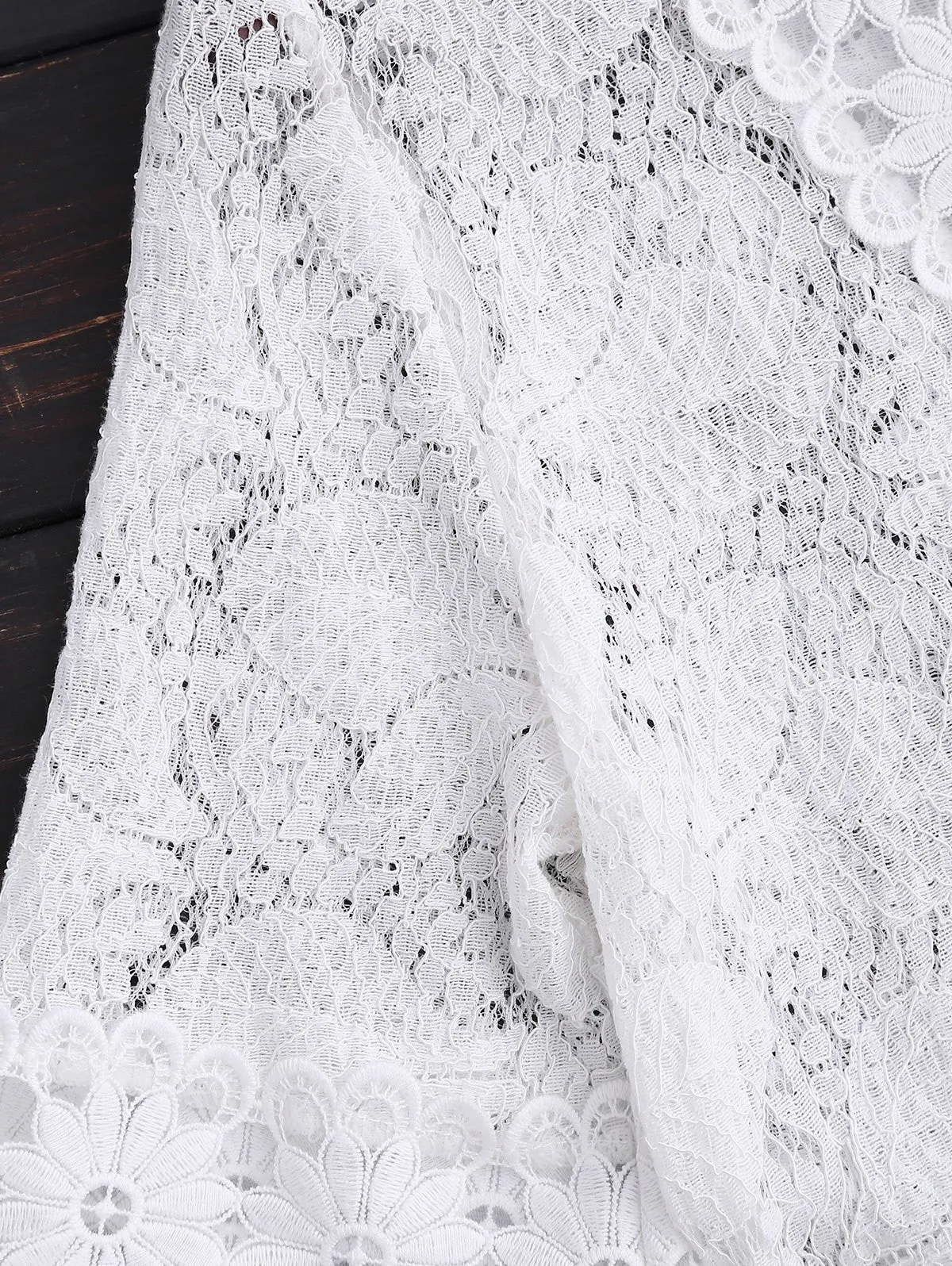 White Sheer Plunge Neck Lace Dress
