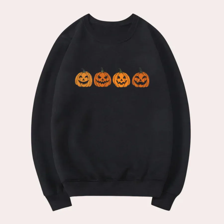 Women's Afra Halloween Dress: Round Neck, Pumpkin Design