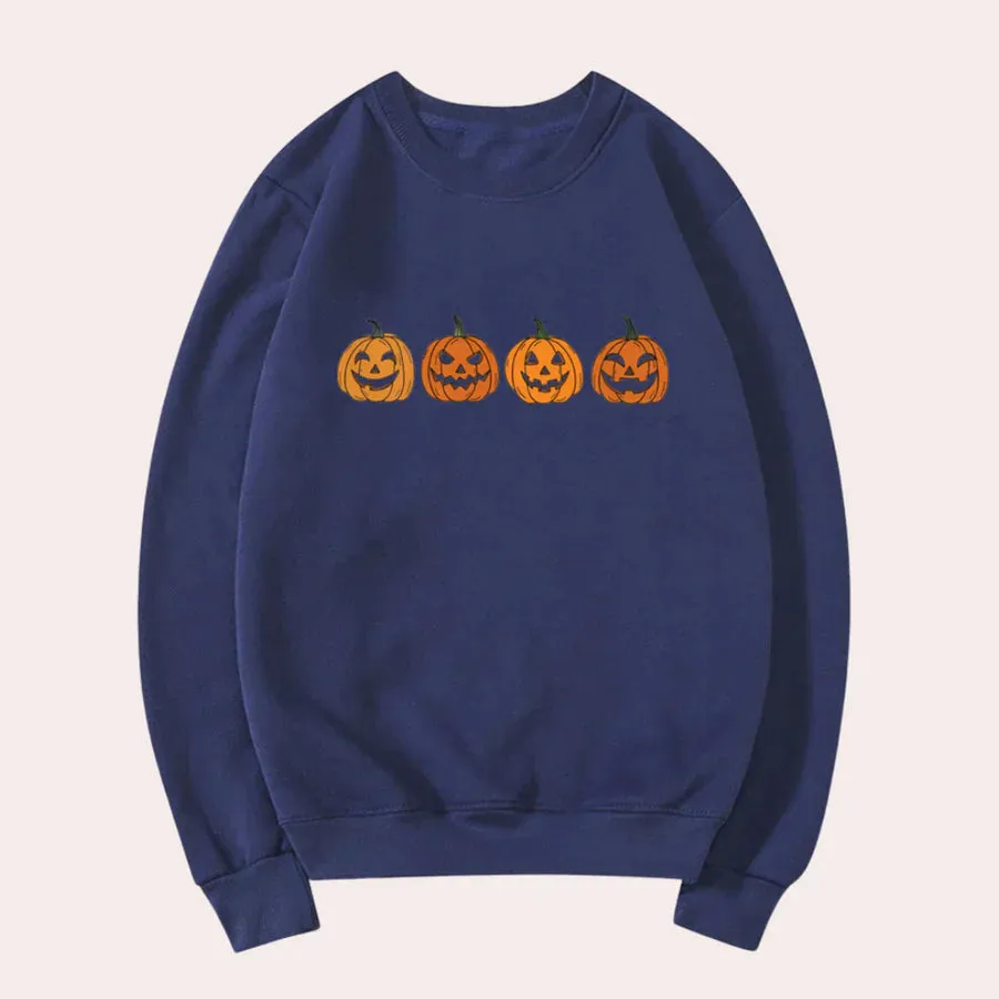 Women's Afra Halloween Dress: Round Neck, Pumpkin Design