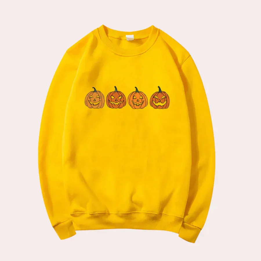 Women's Afra Halloween Dress: Round Neck, Pumpkin Design