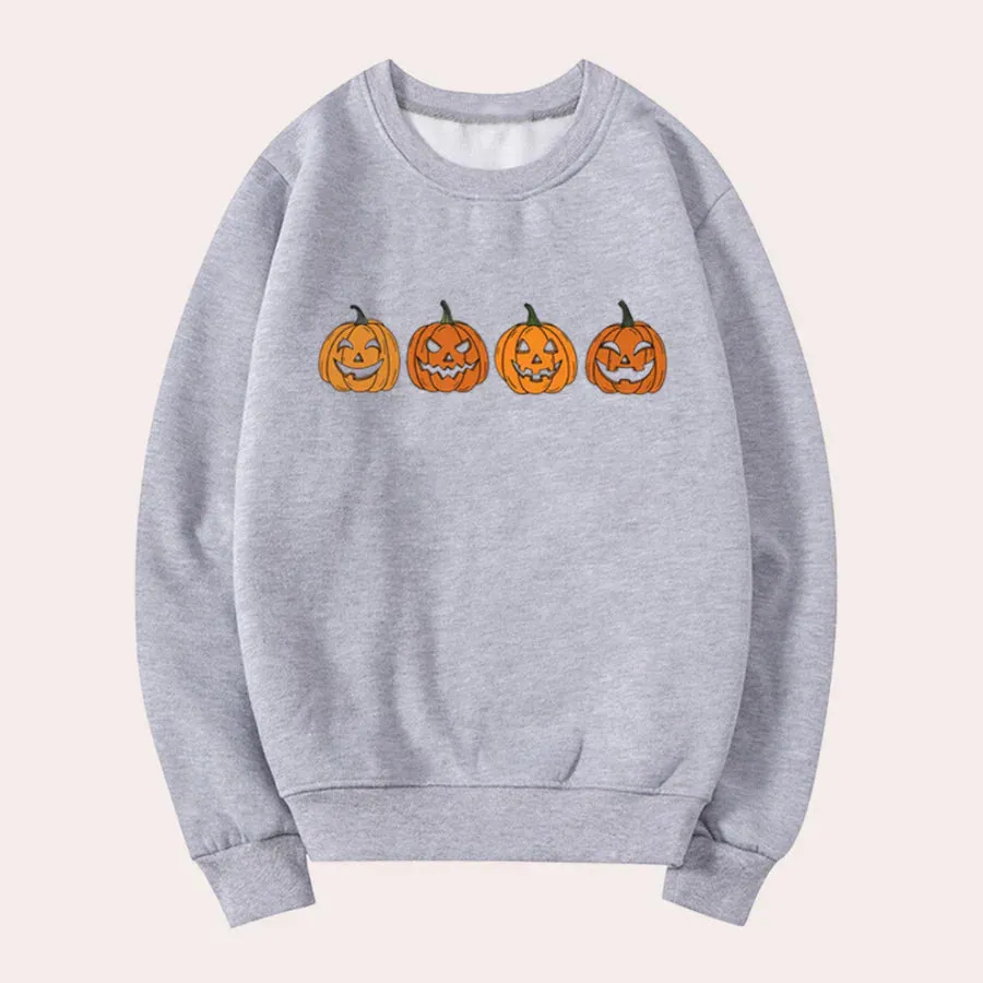 Women's Afra Halloween Dress: Round Neck, Pumpkin Design