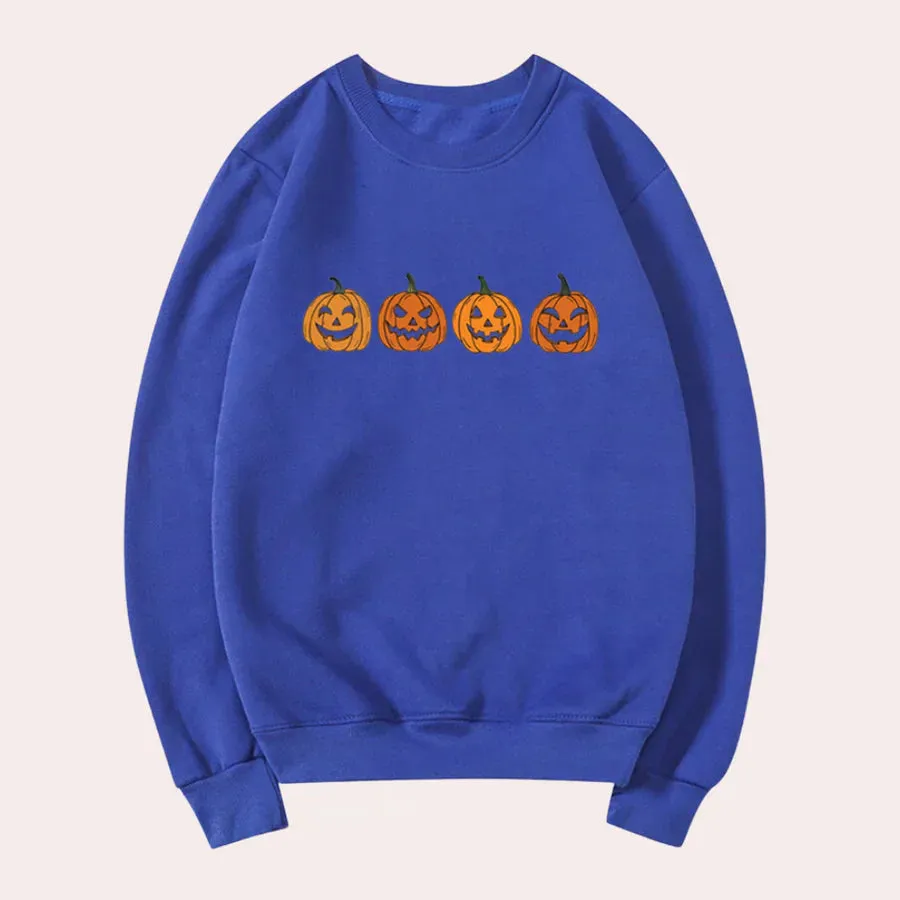 Women's Afra Halloween Dress: Round Neck, Pumpkin Design