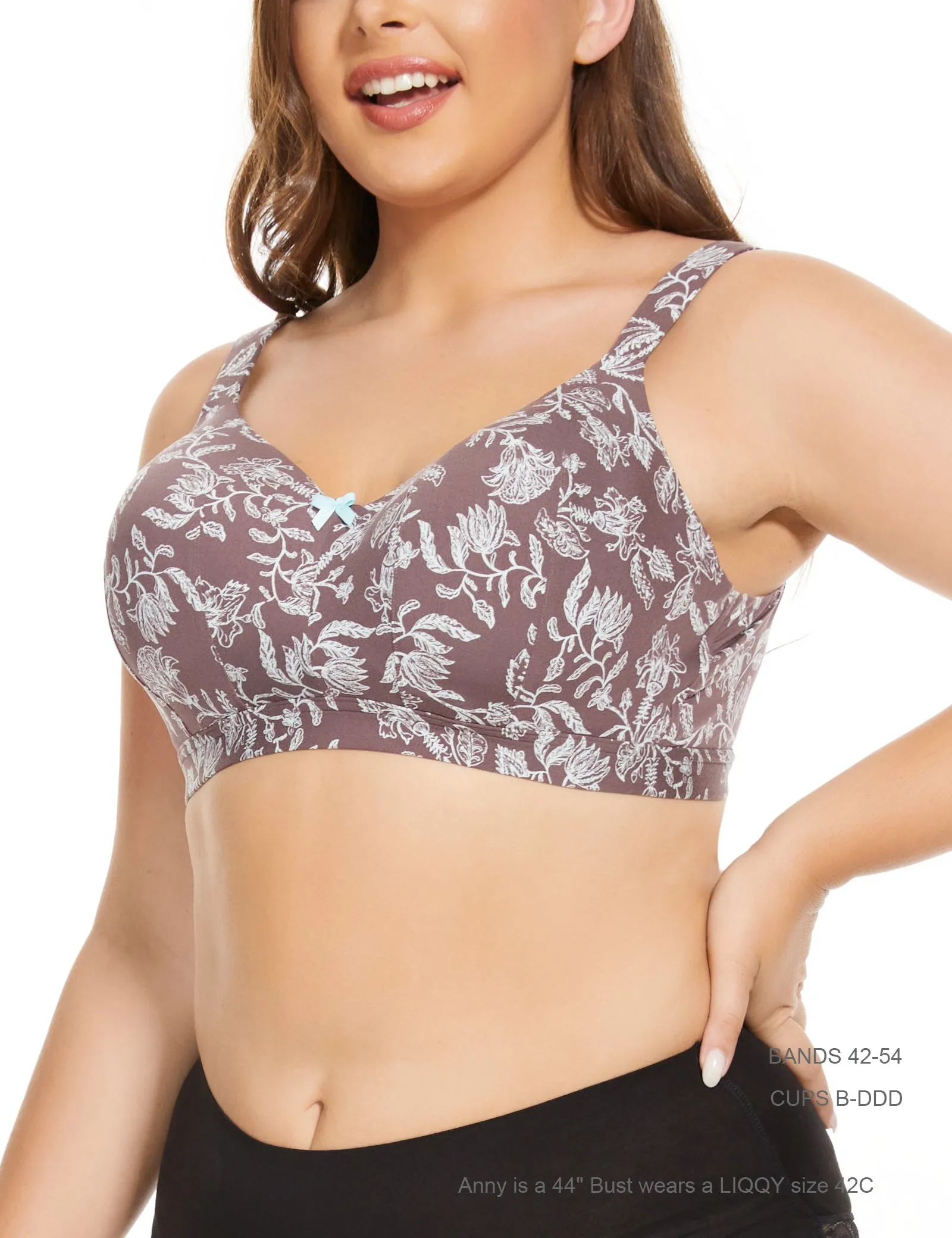 Women’s Floral Full Coverage Smooth No-Wire Wirefree Plus-Size Bra (Sizes from 42B to 54DDD)